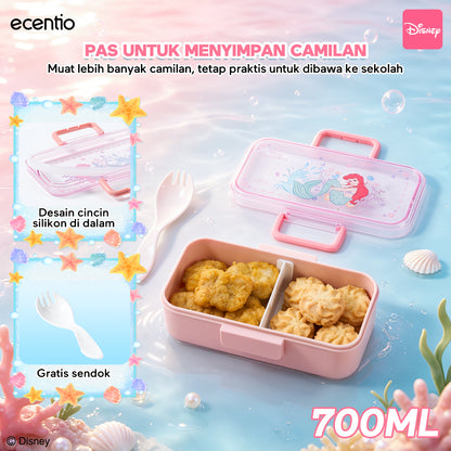 [Back To School] ecentio × Disney Princess Ariel Botol Minum & Kotak Makan Anak Anti Tumpah Lunch Box Snack box Free Sendok Tas Bekal BPA Free Tahan Panas - PO 11 June