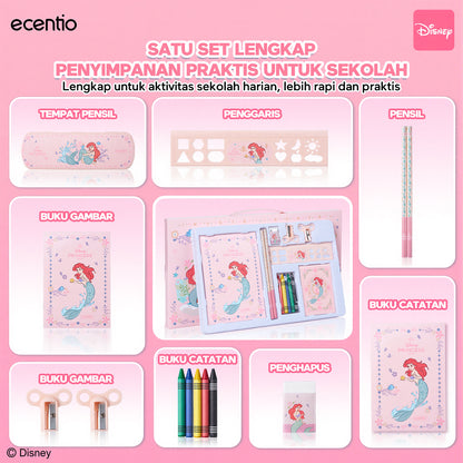 [Back To School] ecentio × Disney Princess Ariel Botol Minum & Kotak Makan Anak Anti Tumpah Lunch Box Snack box Free Sendok Tas Bekal BPA Free Tahan Panas - PO 11 June