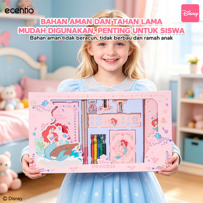 [Back To School] ecentio × Disney Princess Ariel Botol Minum & Kotak Makan Anak Anti Tumpah Lunch Box Snack box Free Sendok Tas Bekal BPA Free Tahan Panas - PO 11 June