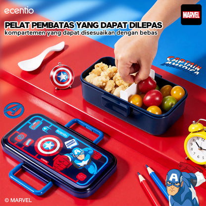 [Back To School] ecentio Captain America Lunch Box Anak Set Botol Minum Kotak Makan Anak Anti Bocor Anti Tumpah Tempat Bekal Anak Sekolah BPA Free Tas Bekal Kotak Bekal Sekolah Perlengkapan Sekolah [PO 11 June]
