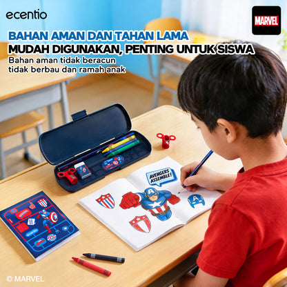 [Back To School] ecentio Captain America Lunch Box Anak Set Botol Minum Kotak Makan Anak Anti Bocor Anti Tumpah Tempat Bekal Anak Sekolah BPA Free Tas Bekal Kotak Bekal Sekolah Perlengkapan Sekolah [PO 11 June]