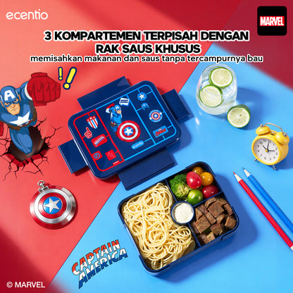 [Back To School] ecentio Captain America Lunch Box Anak Set Botol Minum Kotak Makan Anak Anti Bocor Anti Tumpah Tempat Bekal Anak Sekolah BPA Free Tas Bekal Kotak Bekal Sekolah Perlengkapan Sekolah [PO 11 June]
