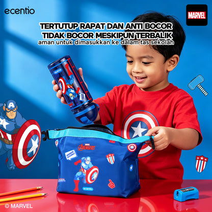 [Back To School] ecentio Captain America Lunch Box Anak Set Botol Minum Kotak Makan Anak Anti Bocor Anti Tumpah Tempat Bekal Anak Sekolah BPA Free Tas Bekal Kotak Bekal Sekolah Perlengkapan Sekolah [PO 11 June]