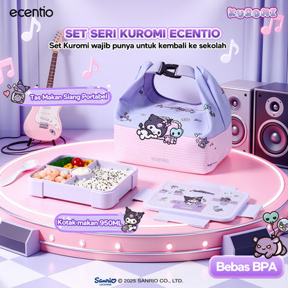 ecentio Official Kuromi Back to School Set Set Bekal Sekolah Kuromi Resmi — Lunch Box + Botol Minum + Tas Bekal