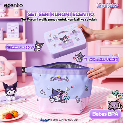 ecentio Official Kuromi Back to School Set Set Bekal Sekolah Kuromi Resmi — Lunch Box + Botol Minum + Tas Bekal