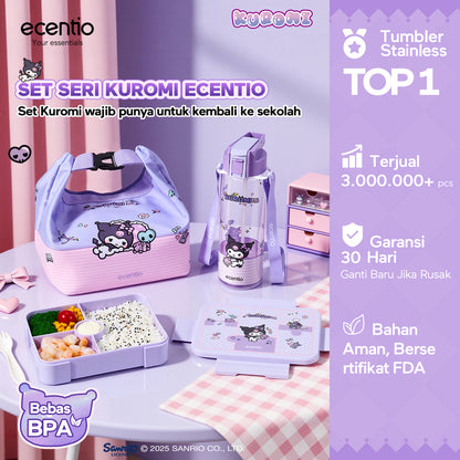 ecentio Official Kuromi Back to School Set Set Bekal Sekolah Kuromi Resmi — Lunch Box + Botol Minum + Tas Bekal