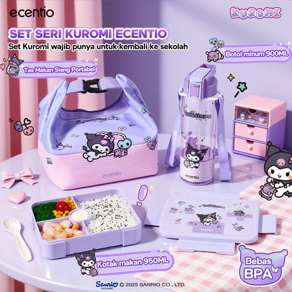 ecentio Official Kuromi Back to School Set Set Bekal Sekolah Kuromi Resmi — Lunch Box + Botol Minum + Tas Bekal