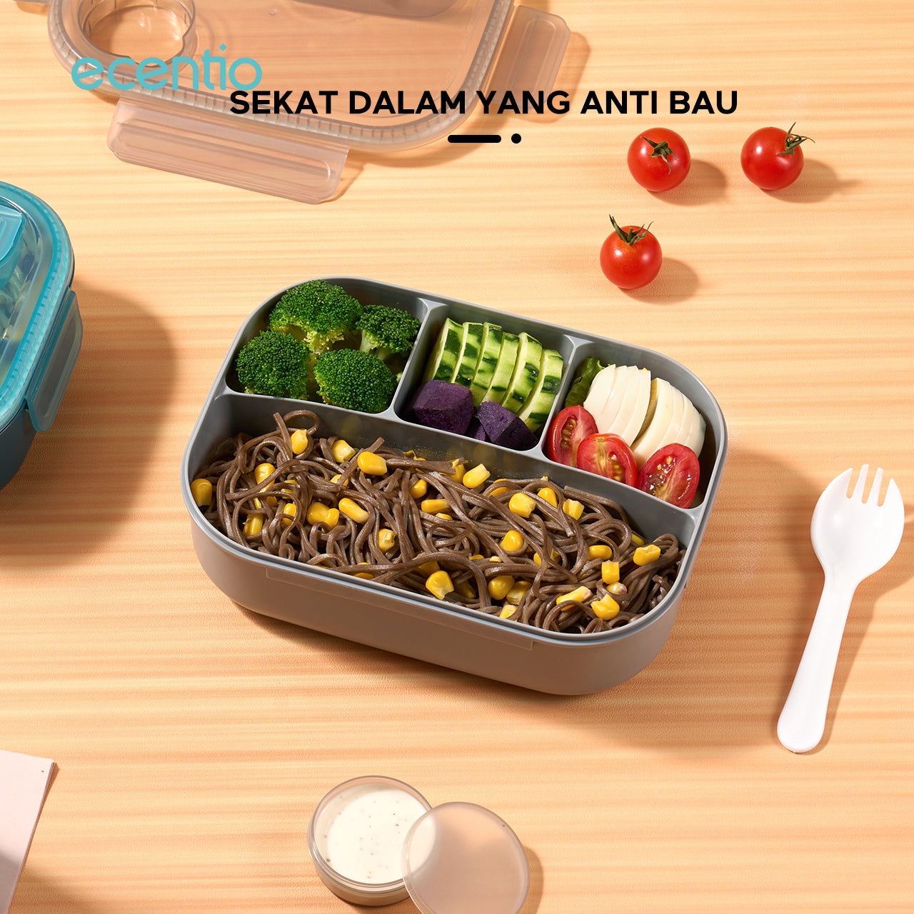 【Buy 1 Get 4】ecentio kotak bekal anti tumpah kotak tempat bekal 1200ml+500ml free sendok kotak saus BPA FREE