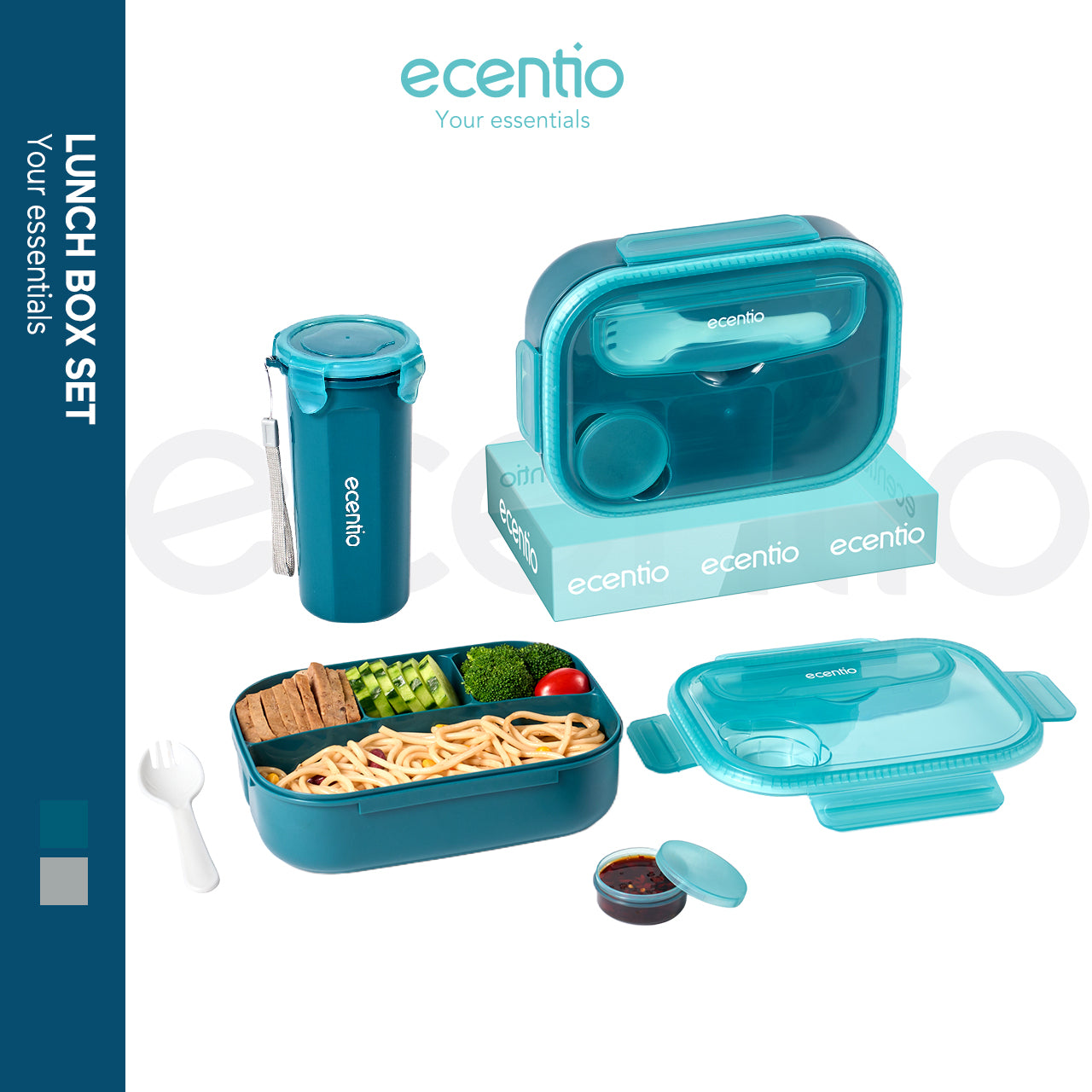 ecentio x Freemir Healthy Cooking Set — Steamer 24cm / Chopper 250ml/Lunch Box set/Botol Aluminium 750ml