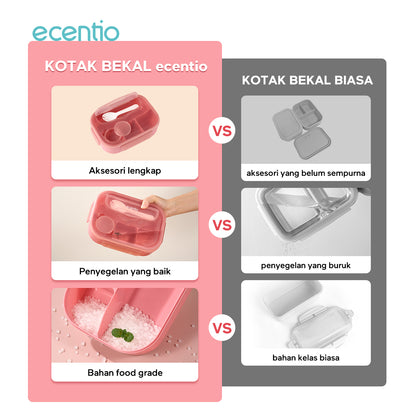 NEW ecentio kotak bekal anti tumpah kotak tempat bekal 1200ml+500ml free sendok kotak saus BPA FREE-Warna merah muda