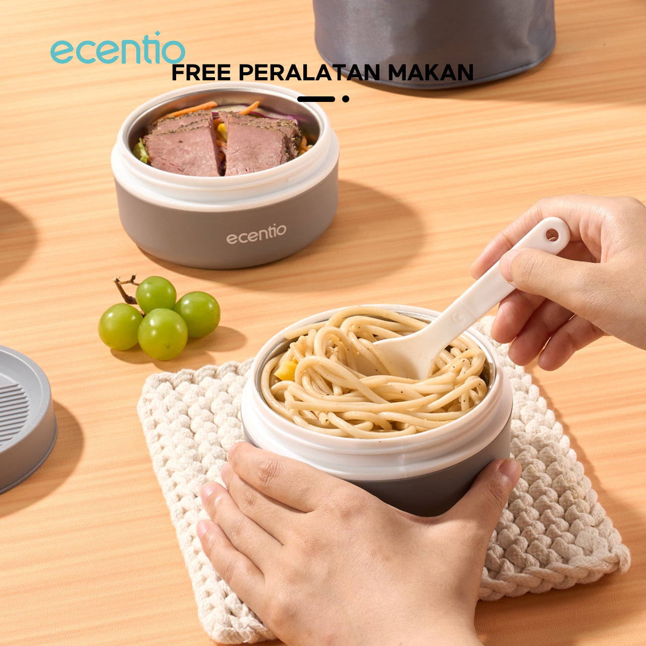 Pemesanan Awal!🌟ecentio lunch box tas set 3pcs Kotak Makan anti tumpah 304 Stainless Steel tas bekal dan free sumpit