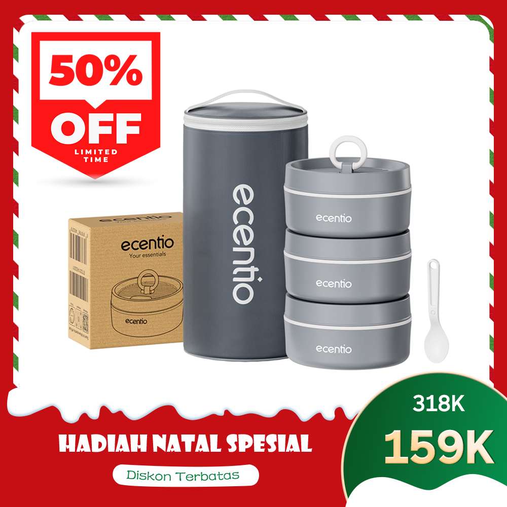 ecentio lunch box tas set 3pcs Kotak Makan anti tumpah 304 Stainless Steel tas bekal