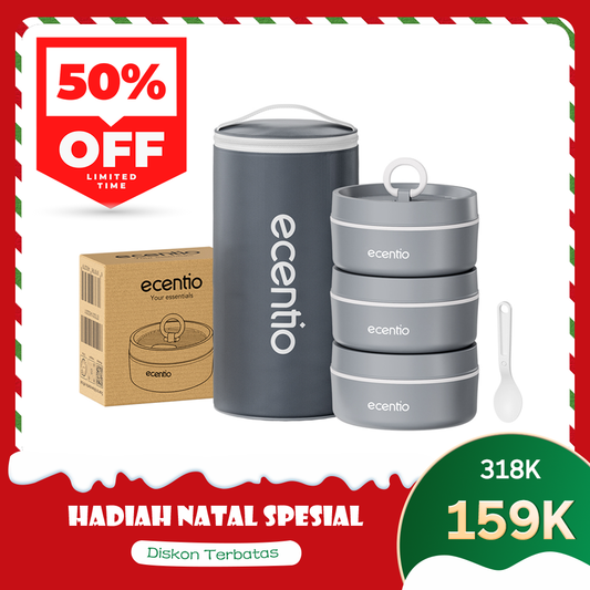 ecentio lunch box tas set 3pcs Kotak Makan anti tumpah 304 Stainless Steel tas bekal