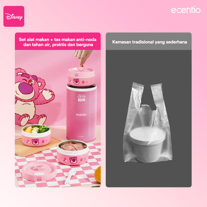 【🌟Pre-Order】ecentio 3-pcs Kotak Makan Stainless Steel Disney Strawberry Bear — Praktis, Imut &amp; Aman