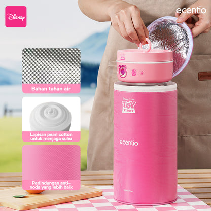 【🌟Pre-Order】ecentio 3-pcs Kotak Makan Stainless Steel Disney Strawberry Bear — Praktis, Imut &amp; Aman