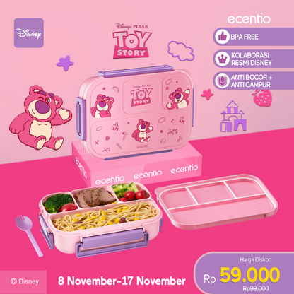 【Orignal】ecentiokids tempat makan anak Disney  Lotso & Stitch lucu sekolah BPA free bayi anti tumpah lunch box