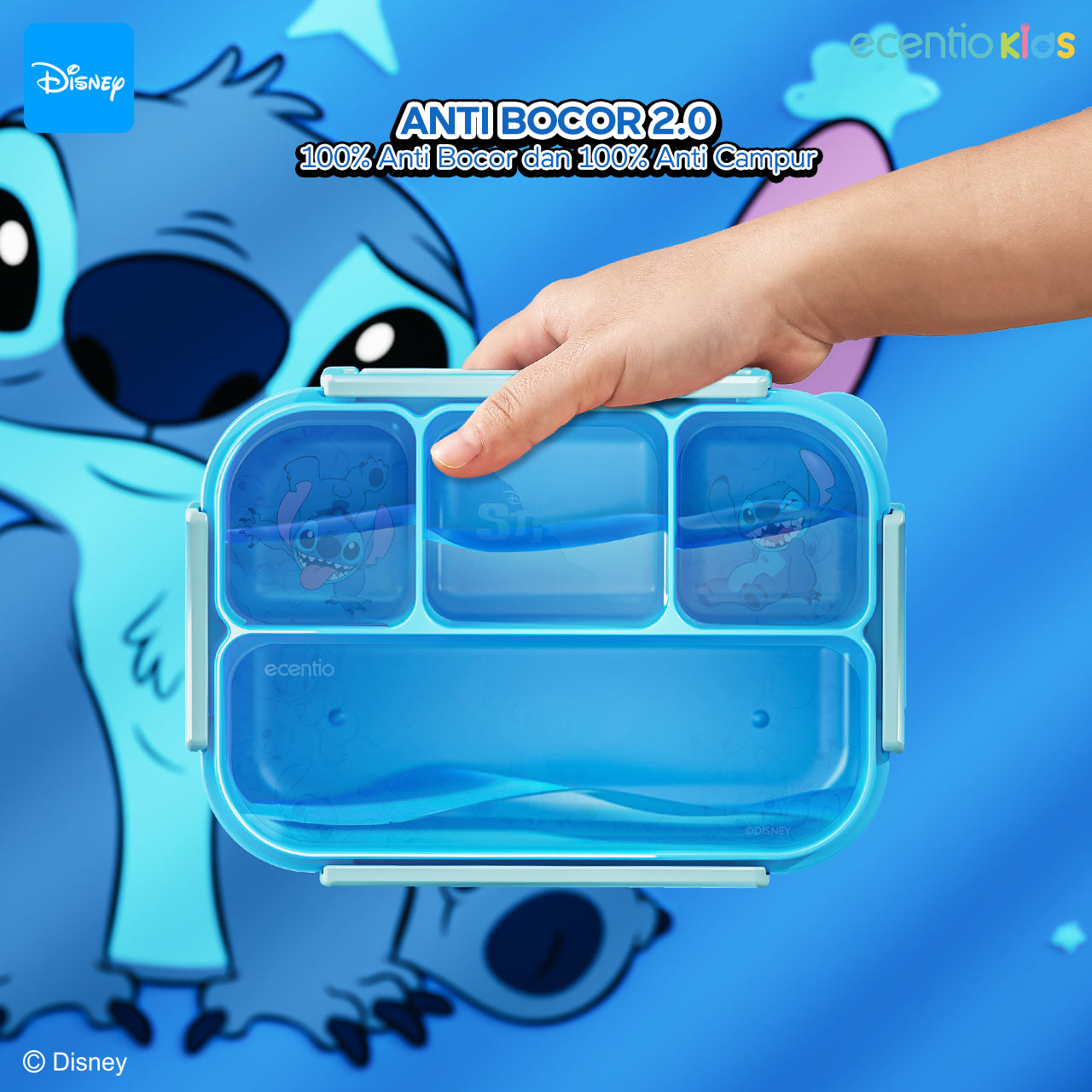 【Orignal】ecentiokids tempat makan anak Disney Stitch &  Lotso lucu sekolah BPA free bayi anti tumpah lunch box