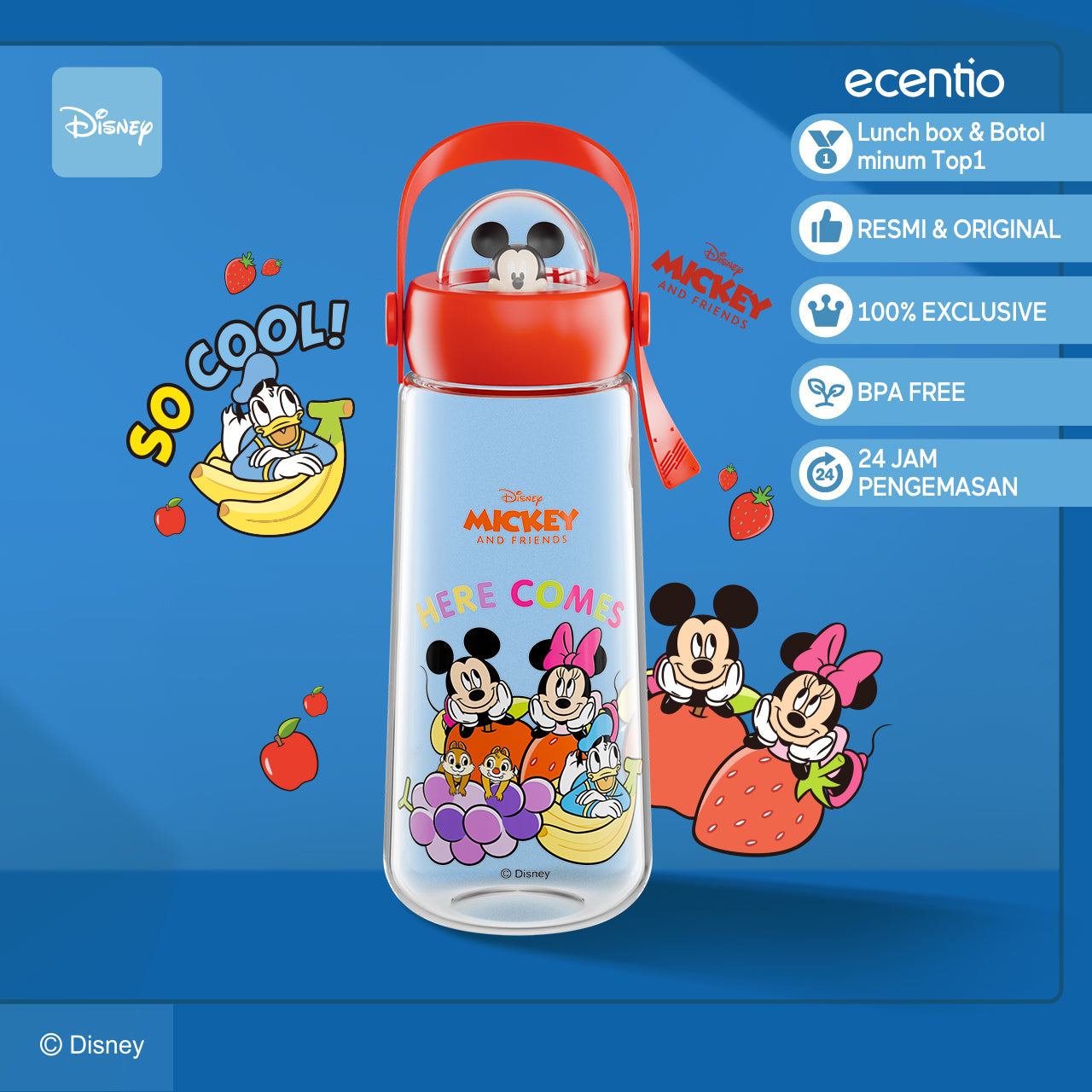 【Original】ecentio 650ml botol air minum Disney Micky Sport botol Anakanak