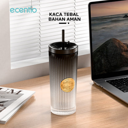ecentio tumbler kaca sedotan 470ml botol minum aesthetic korea gelas kaca