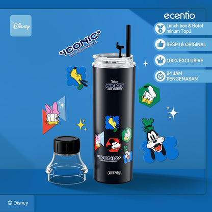 【Original】ecentio 600ml 304 Stainless Steel botol minum Tutup Ganda  Disney Micky hitam