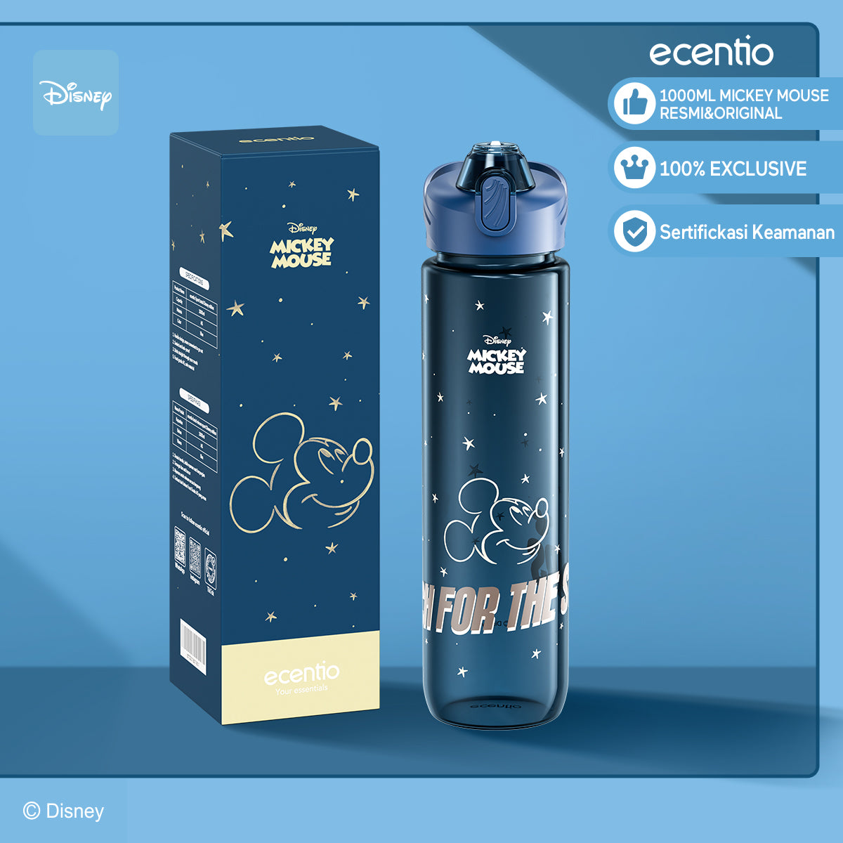 【2 Pcs Set】【Anti Tumpah 2.0】ecentio lunch box 1150ml sekat 3 dengan kotak sauce BPA free tempat makan+Disney botol minum