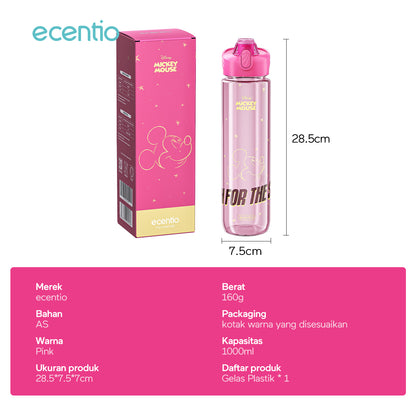 【Original】ecentio botol minum Disney Micky 1000ml Portable Botol air Anak Sport 1 Liter