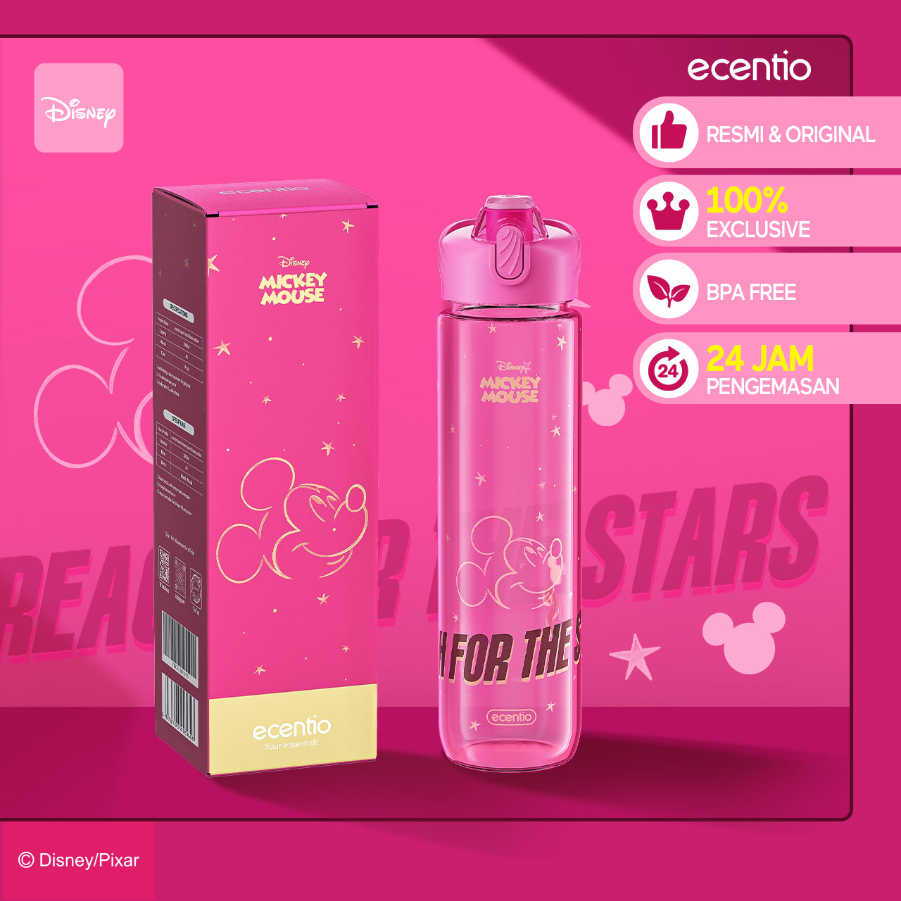 【🌟Pre-Order】ecentio Disney botol minum 1000ml Portable Water Tumbler Botol 1 Liter