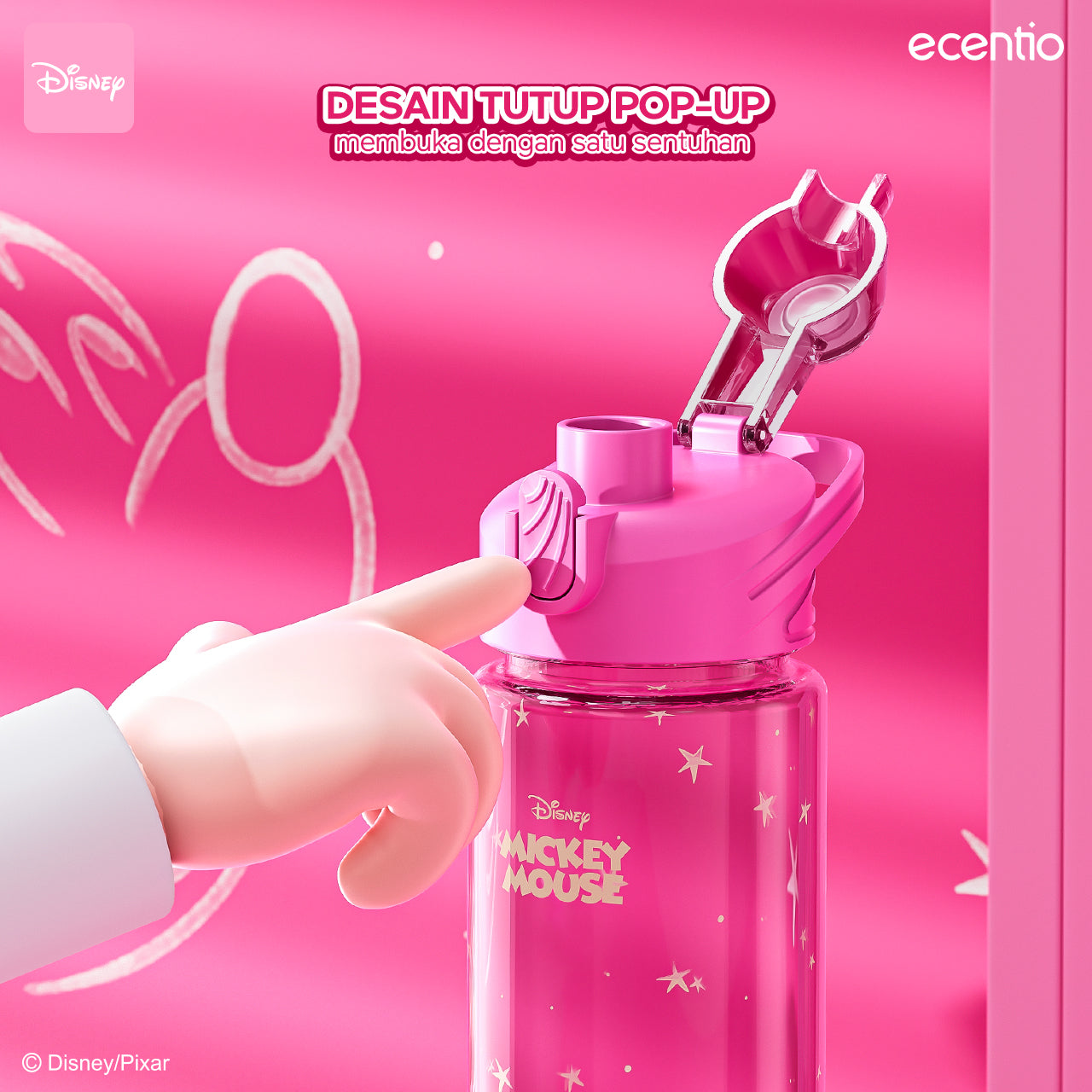 【Original】ecentio botol minum Disney Micky 1000ml Portable Botol air Anak Sport 1 Liter