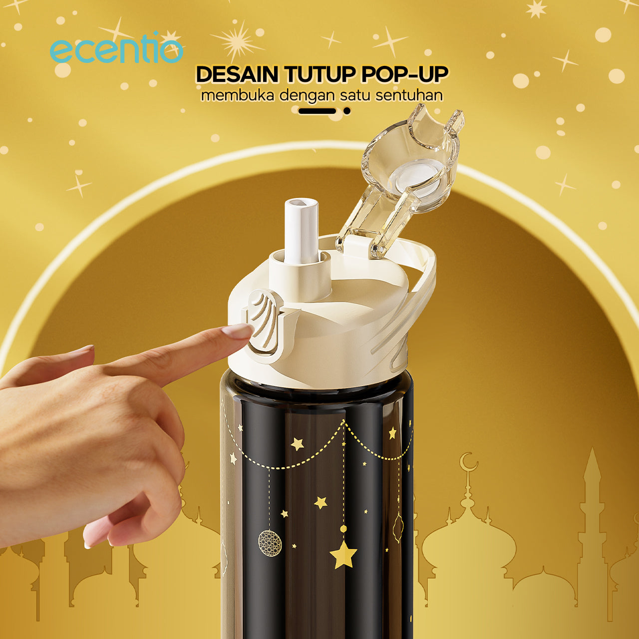 【Ramadan Exclusive】ecentio Botol Minum 1000ml Portable untuk Anak & Olahraga