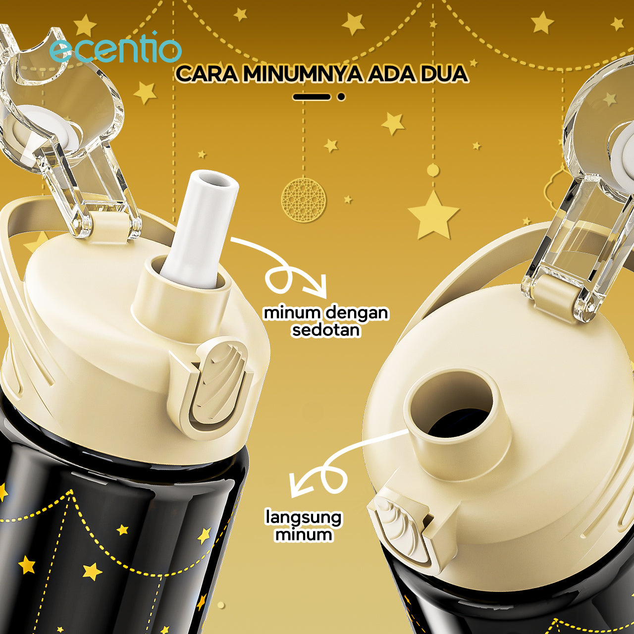 【Ramadan Exclusive】ecentio Botol Minum 1000ml Portable untuk Anak & Olahraga