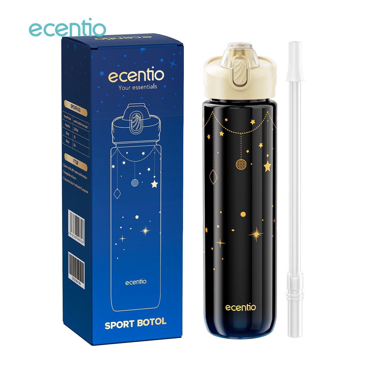 【Ramadan Exclusive】ecentio Botol Minum 1000ml Portable untuk Anak & Olahraga