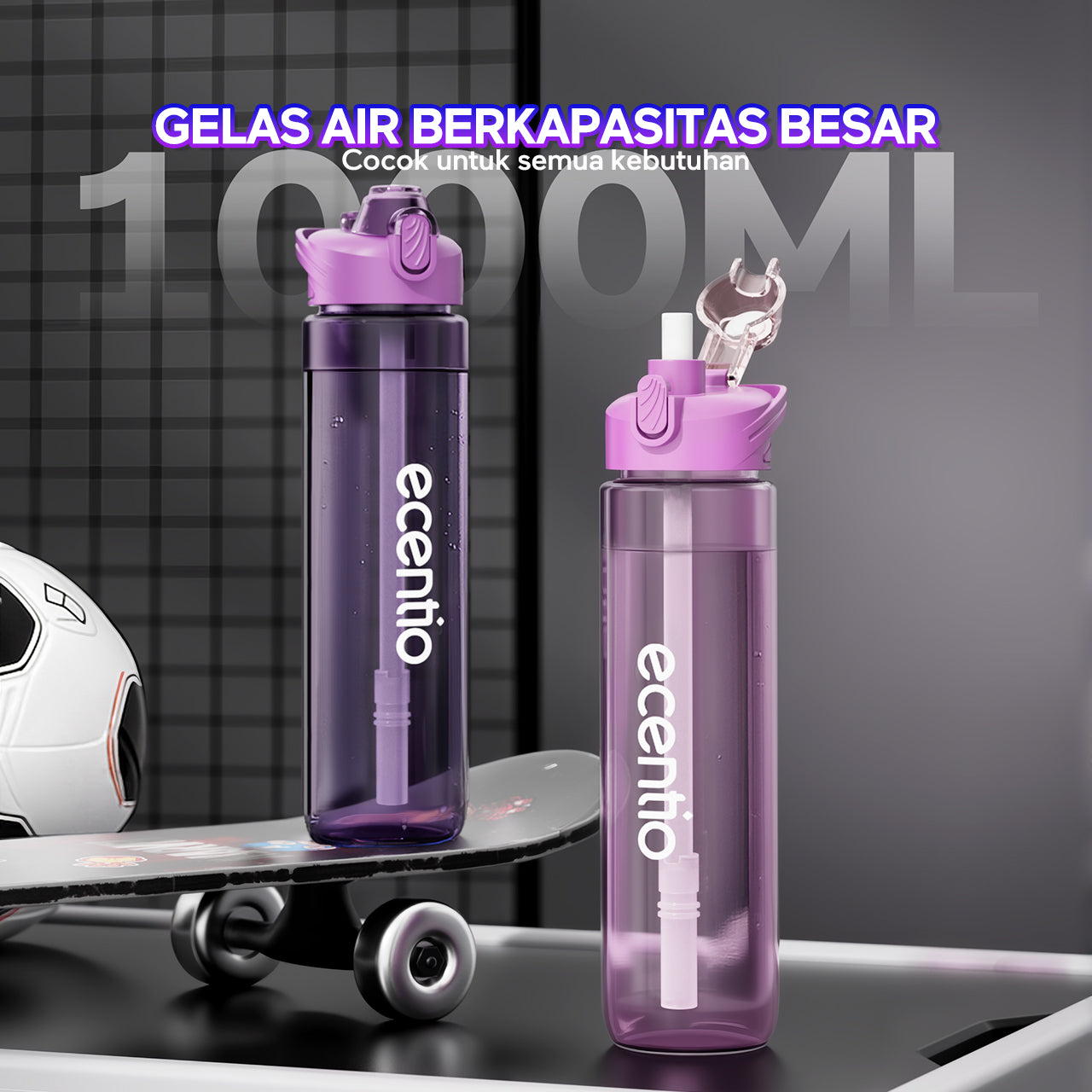 【EaseGo Series】ecentio botol minum 1000ml Portable Botol air Anak Sport 1 Liter Outdoor Anti Bocor Tahan Dingin Panas BPA Free