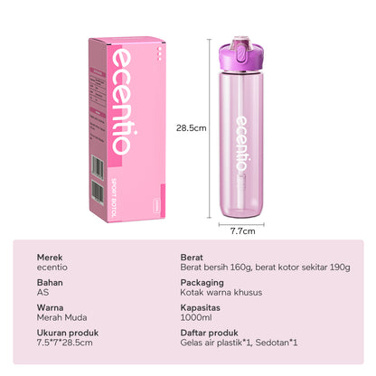 【EaseGo Series】ecentio botol minum 1000ml Portable Botol air Anak Sport 1 Liter Outdoor Anti Bocor Tahan Dingin Panas BPA Free