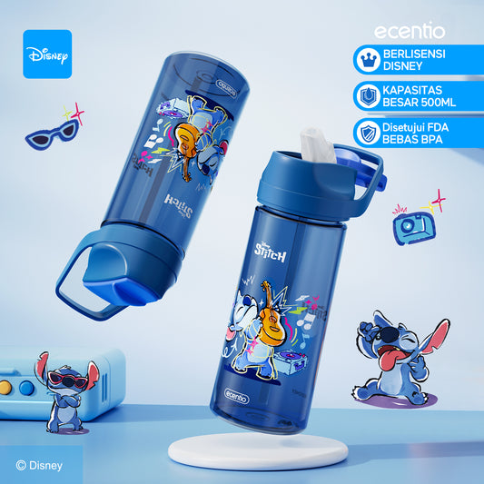ecentio botol minum anak 500ml Disney Stitch lucu aesthetic perempuan botol air sekolah BPA free