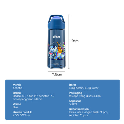 ecentio botol minum anak 500ml Disney Stitch lucu aesthetic perempuan botol air sekolah BPA free