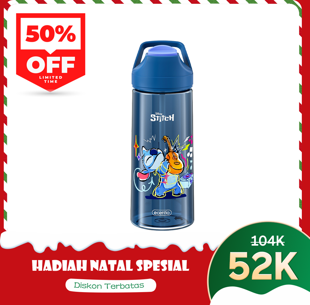 ecentio botol minum anak 500ml Disney Stitch lucu aesthetic perempuan botol air sekolah BPA free