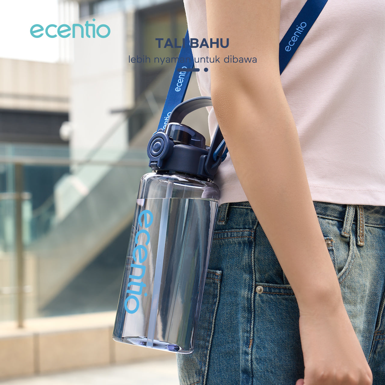 ecentio botol minum 1 liter anti tumpah water bottle Bpa free dengan portable tail