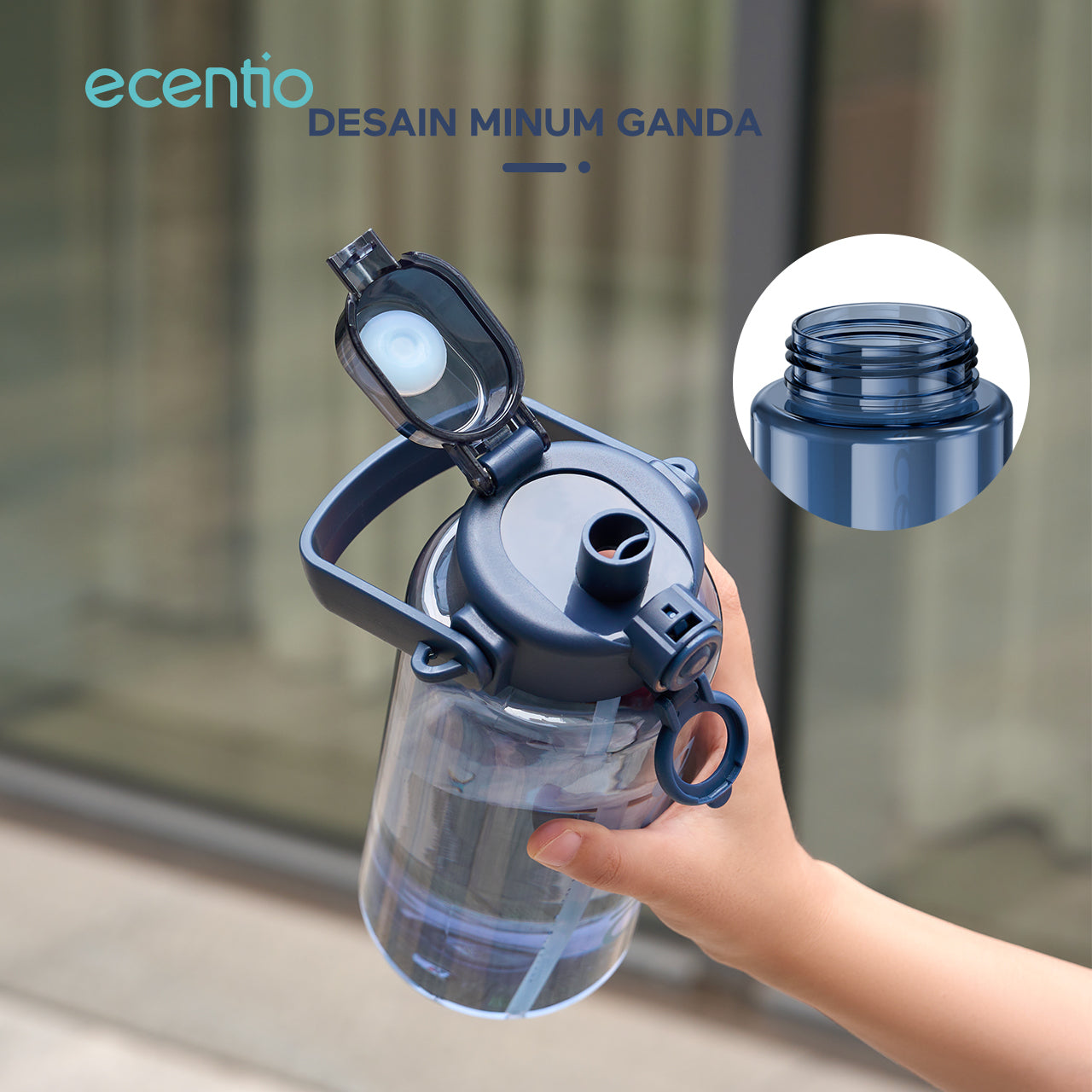 ecentio botol minum 1 liter anti tumpah water bottle Bpa free dengan portable tail