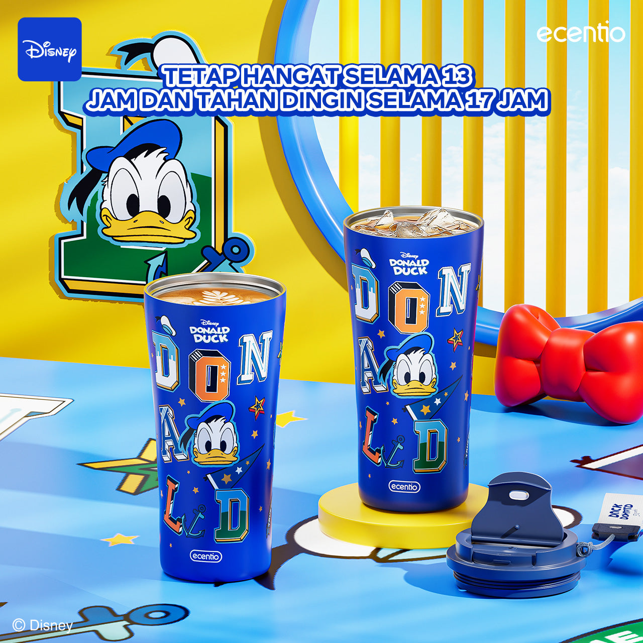 ecentio Tumbler Stainless 480ml Botol Minum Tahan Dingin Disney Donald Duck – Gelas Kopi Aesthetic