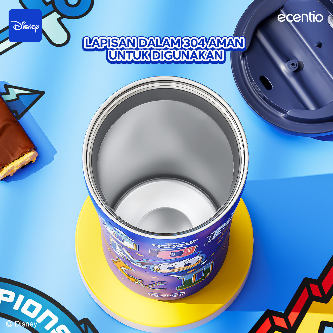 ecentio Tumbler Stainless 480ml Botol Minum Tahan Dingin Disney Donald Duck – Gelas Kopi Aesthetic