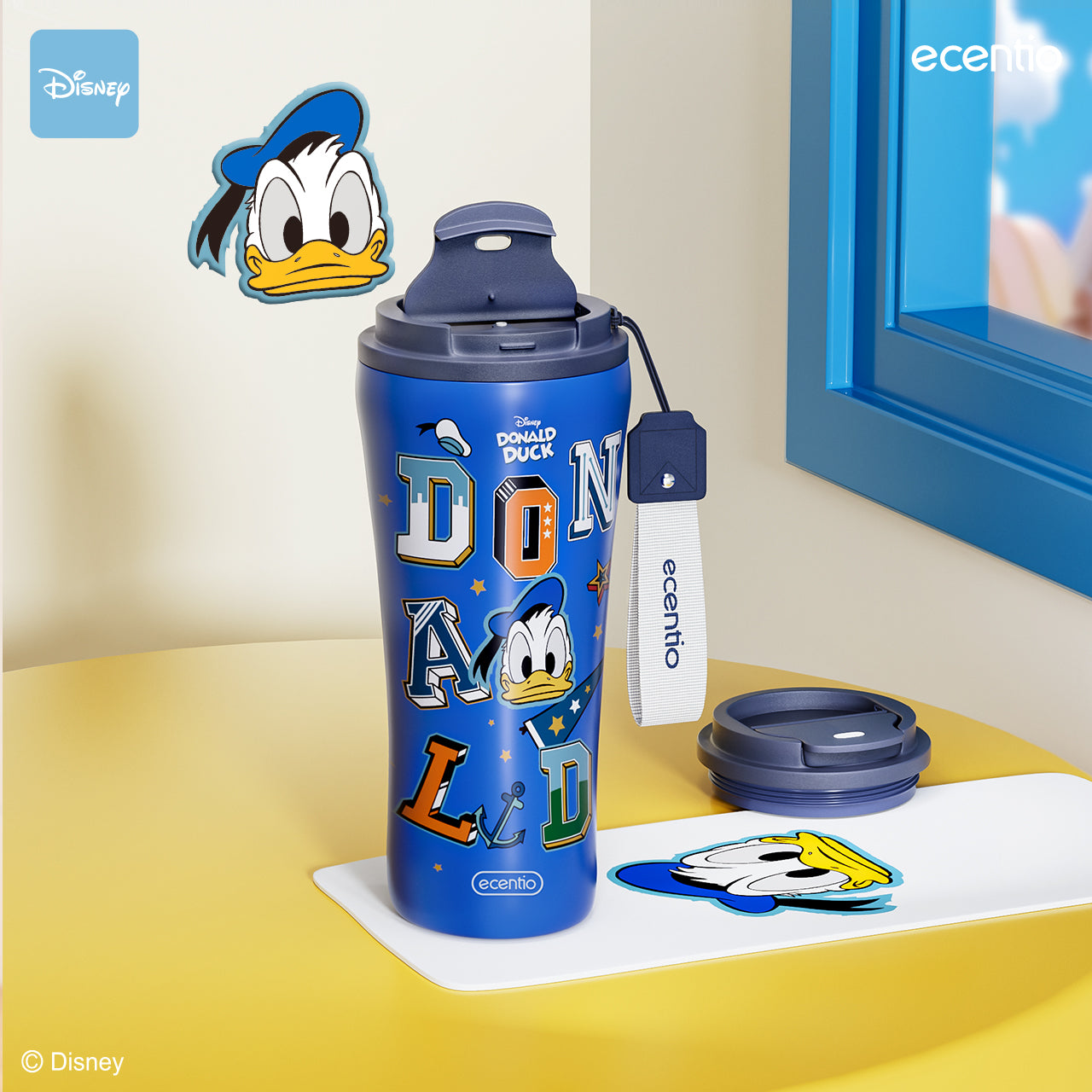 ecentio tumbler minum stainless 480ml aesthetic Disney Donald Duck gelas kopi botol tahan dingin