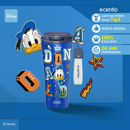 ecentio tumbler minum stainless 480ml aesthetic Disney Donald Duck gelas kopi botol tahan dingin