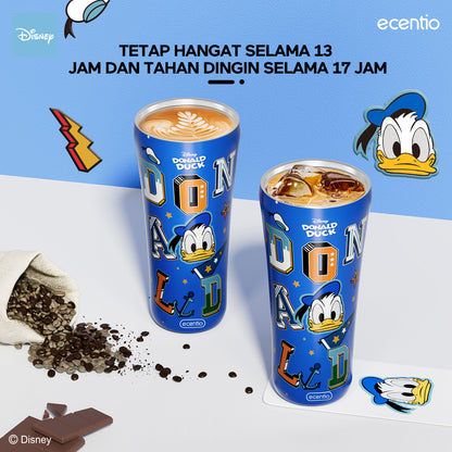 ecentio tumbler minum stainless 480ml aesthetic Disney Donald Duck gelas kopi botol tahan dingin