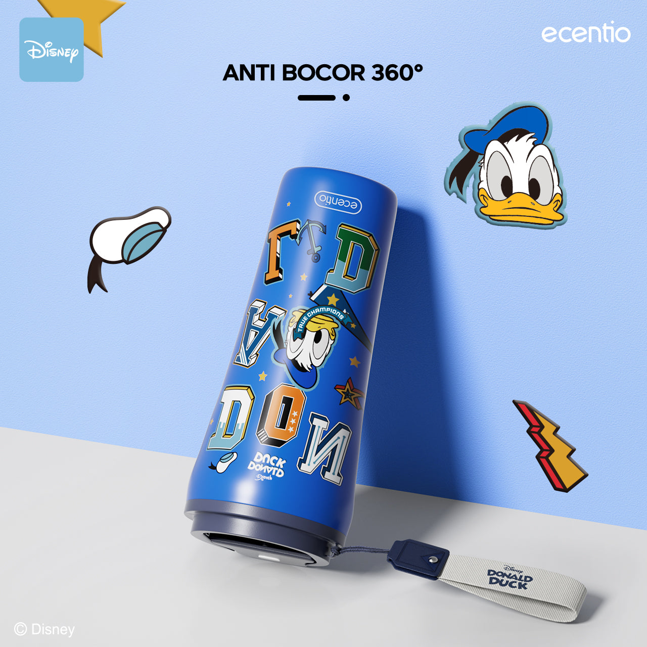 ecentio tumbler minum stainless 480ml aesthetic Disney Donald Duck gelas kopi botol tahan dingin