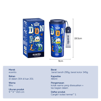 ecentio Tumbler Stainless 480ml Botol Minum Tahan Dingin Disney Donald Duck – Gelas Kopi Aesthetic