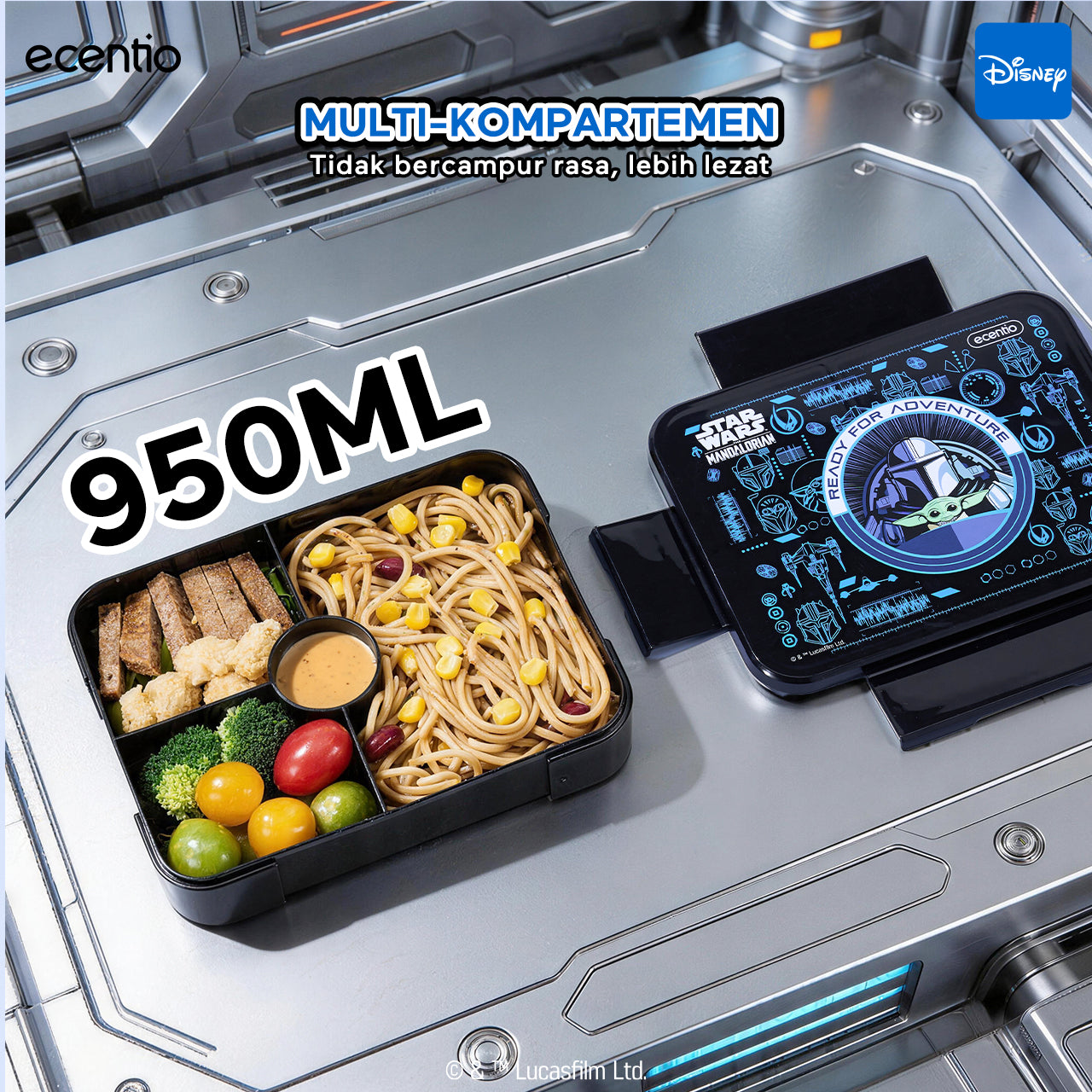 ecentio Star Wars Series Original Resmi Kotak Bekal Anak 950ml Anti Bocor BPA Free Set Lunch Box + Botol Minum Sendok Tas Bekal Sekolah Back to School Tempat Makan Sekat Snack
