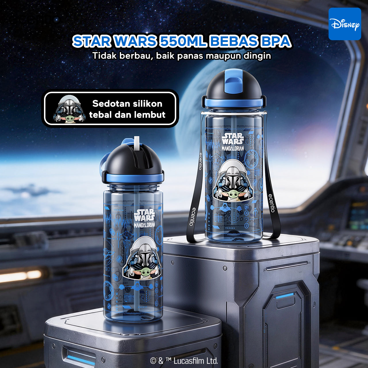 ecentio Star Wars Series Original Resmi Kotak Bekal Anak 950ml Anti Bocor BPA Free Set Lunch Box + Botol Minum Sendok Tas Bekal Sekolah Back to School Tempat Makan Sekat Snack