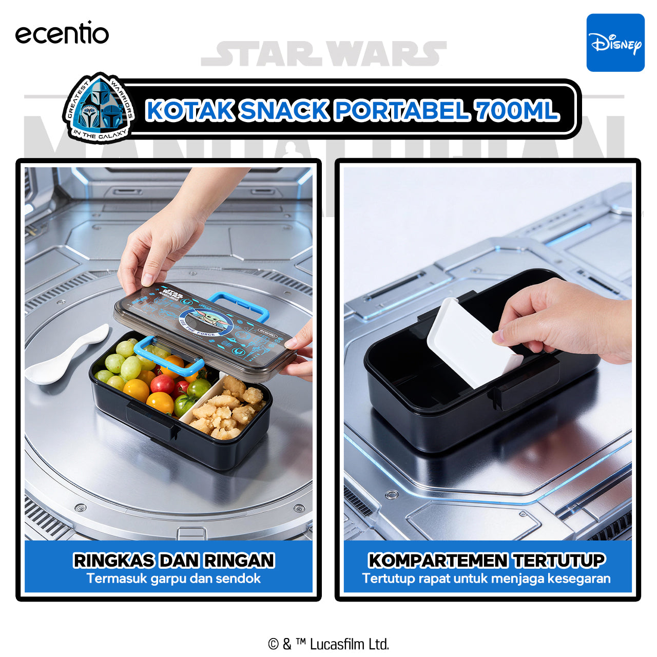 ecentio Star Wars Series Original Resmi Kotak Bekal Anak 950ml Anti Bocor BPA Free Set Lunch Box + Botol Minum Sendok Tas Bekal Sekolah Back to School Tempat Makan Sekat Snack