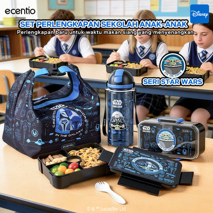 ecentio Star Wars Series Original Resmi Kotak Bekal Anak 950ml Anti Bocor BPA Free Set Lunch Box + Botol Minum Sendok Tas Bekal Sekolah Back to School Tempat Makan Sekat Snack
