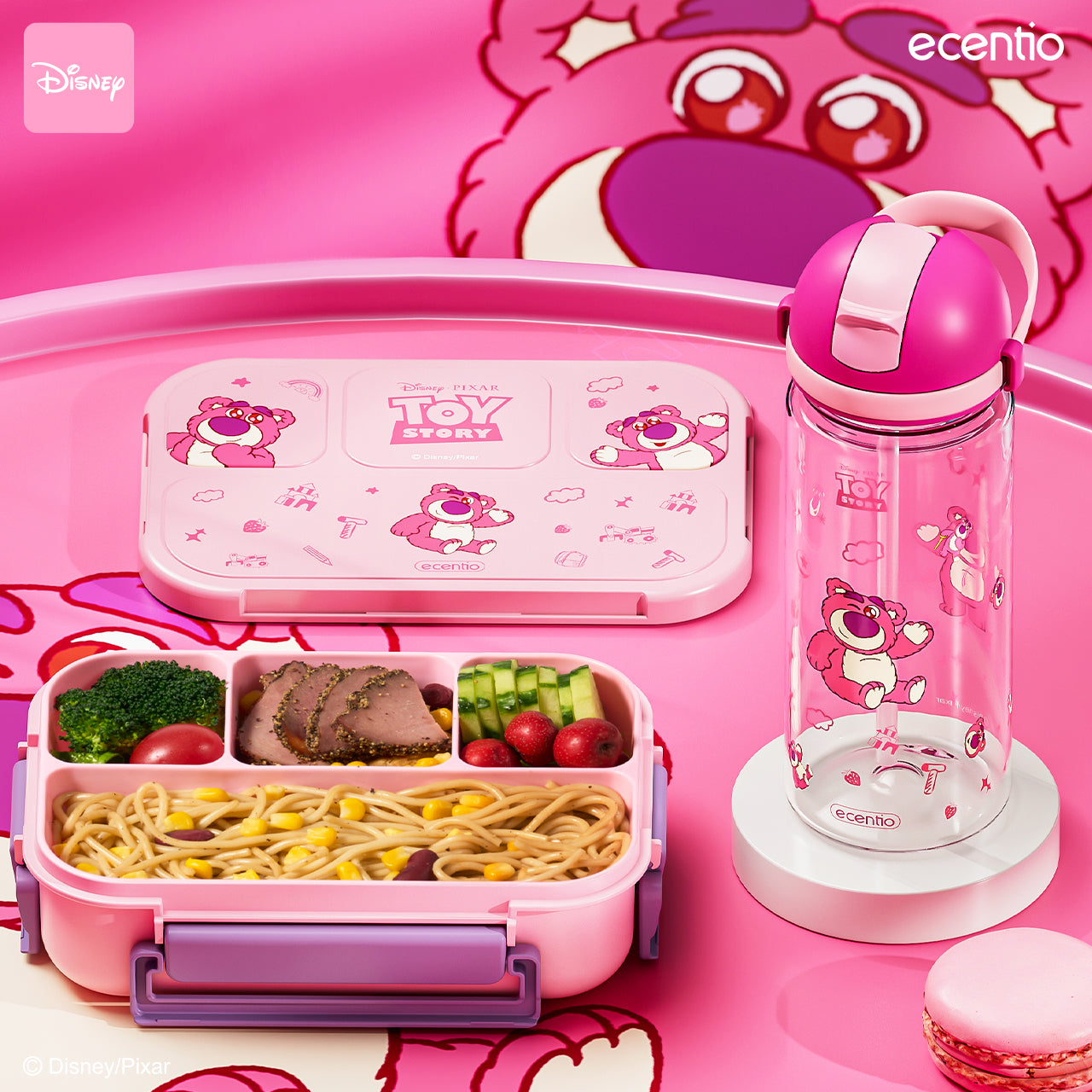 【🌟Pre-Order】【NEW】ecentiokids 550ml botol anak BPA Free Disney Lotso dengan Sedotan Tahan Panas hingga 90℃